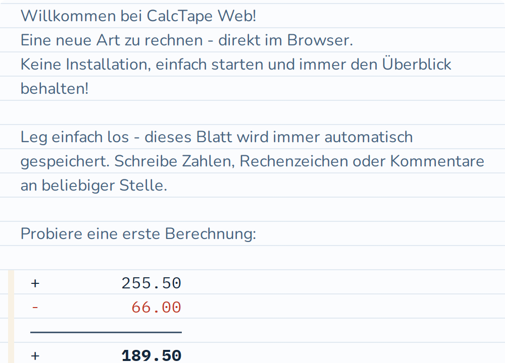 Eine Rechnung, Zeile für Zeile