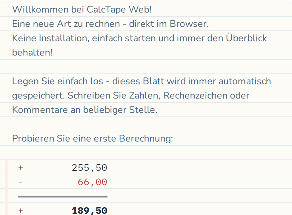 Eine Rechnung, Zeile für Zeile