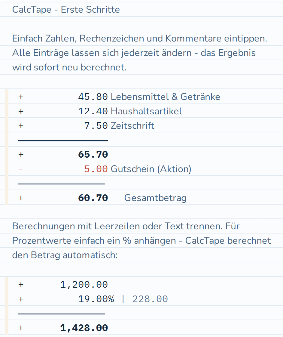 Prozente werden automatisch berechnet