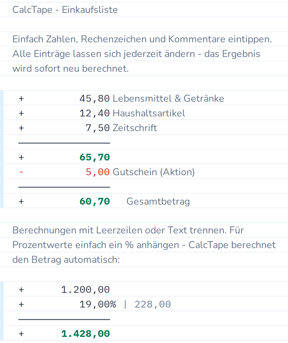 Prozente werden automatisch berechnet