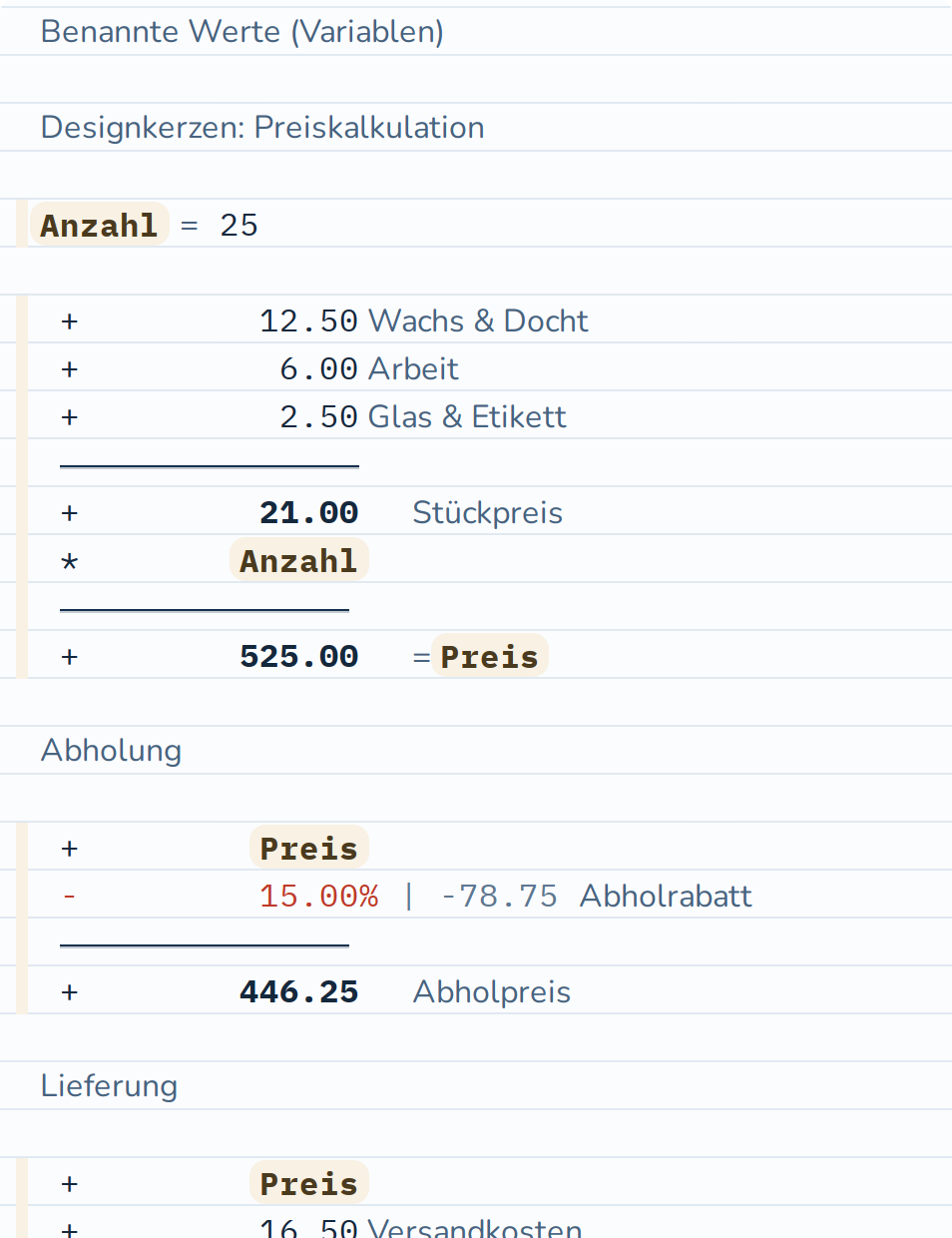 Arbeiten mit benannten Werten