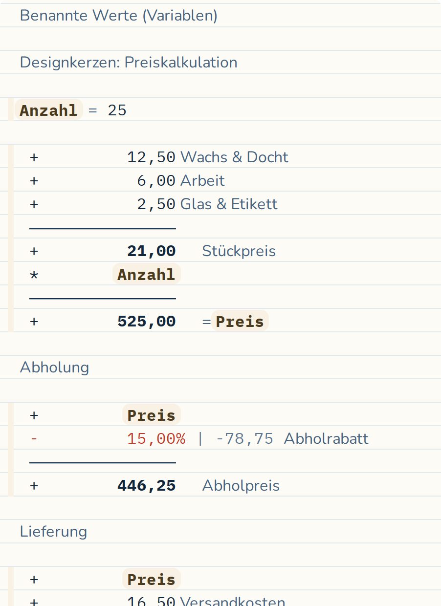 Arbeiten mit benannten Werten