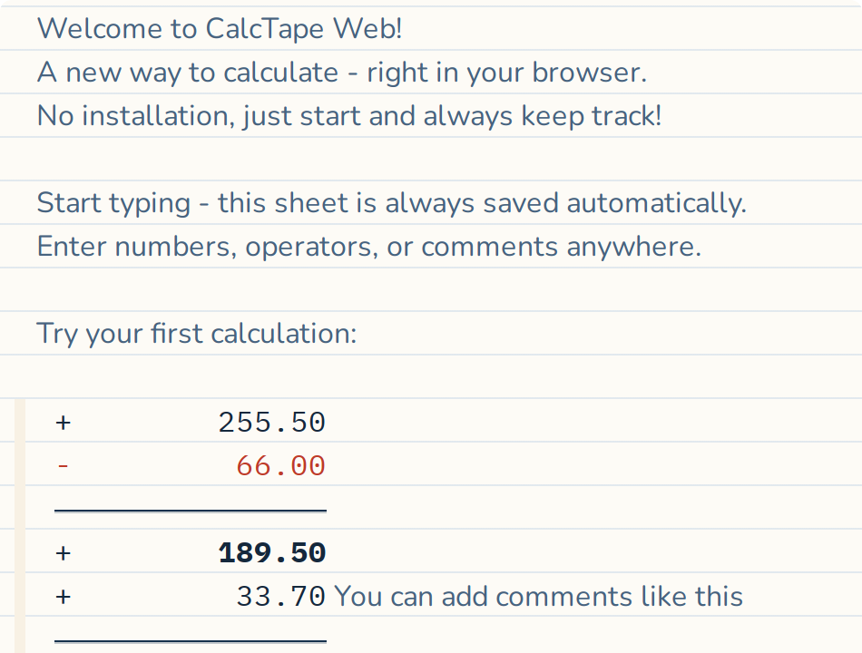 A calculation, line by line
