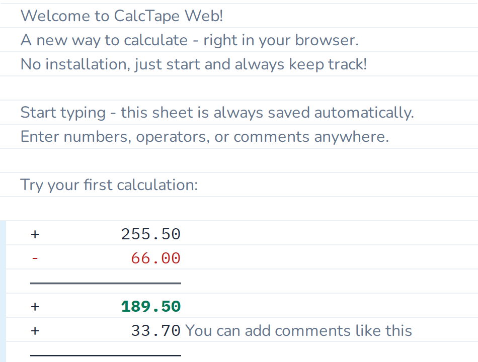 A calculation, line by line