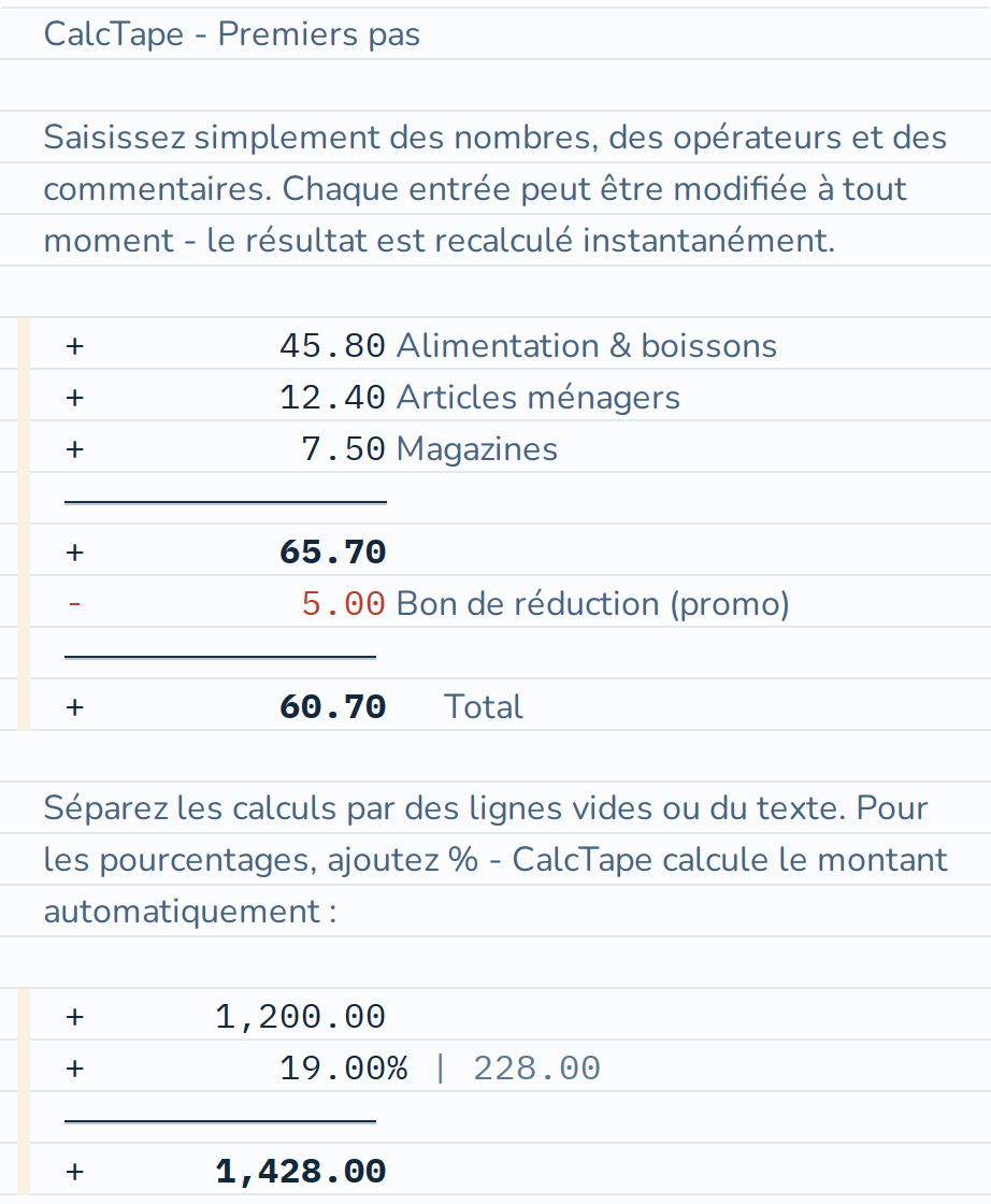 Les pourcentages sont calculés automatiquement