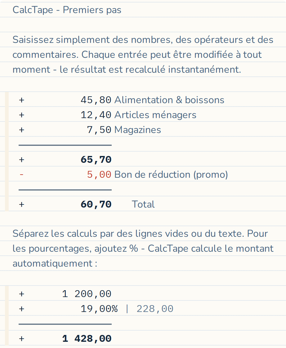 Les pourcentages sont calculés automatiquement