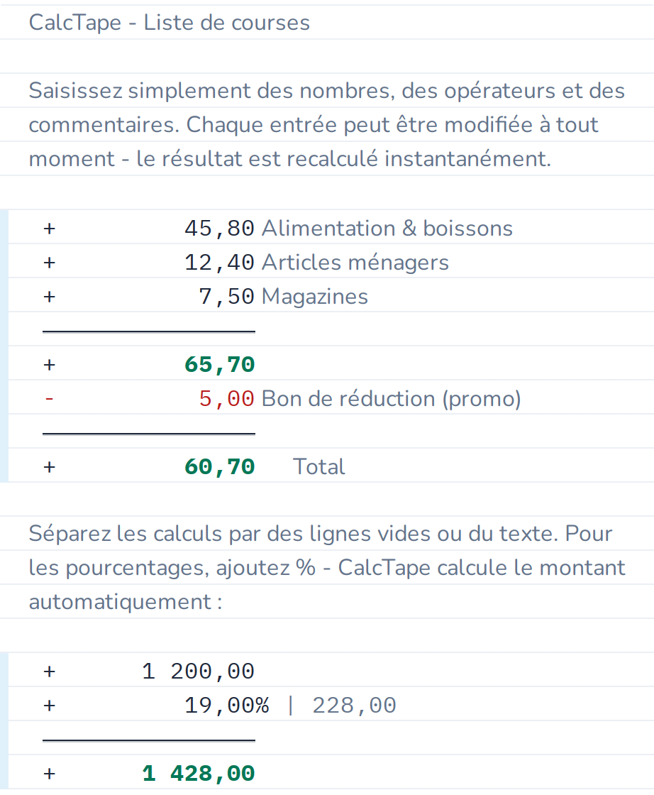 Les pourcentages sont calculés automatiquement