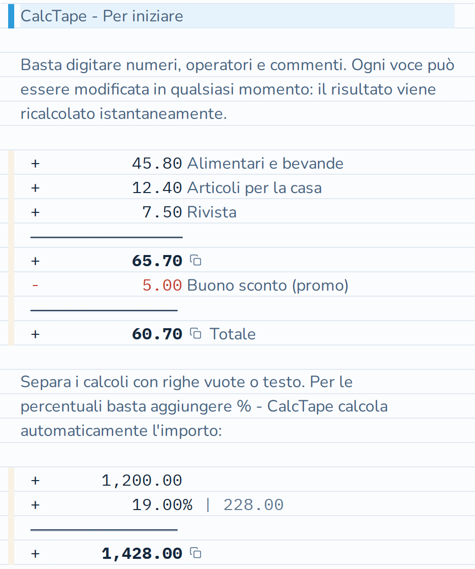 Le percentuali vengono calcolate automaticamente