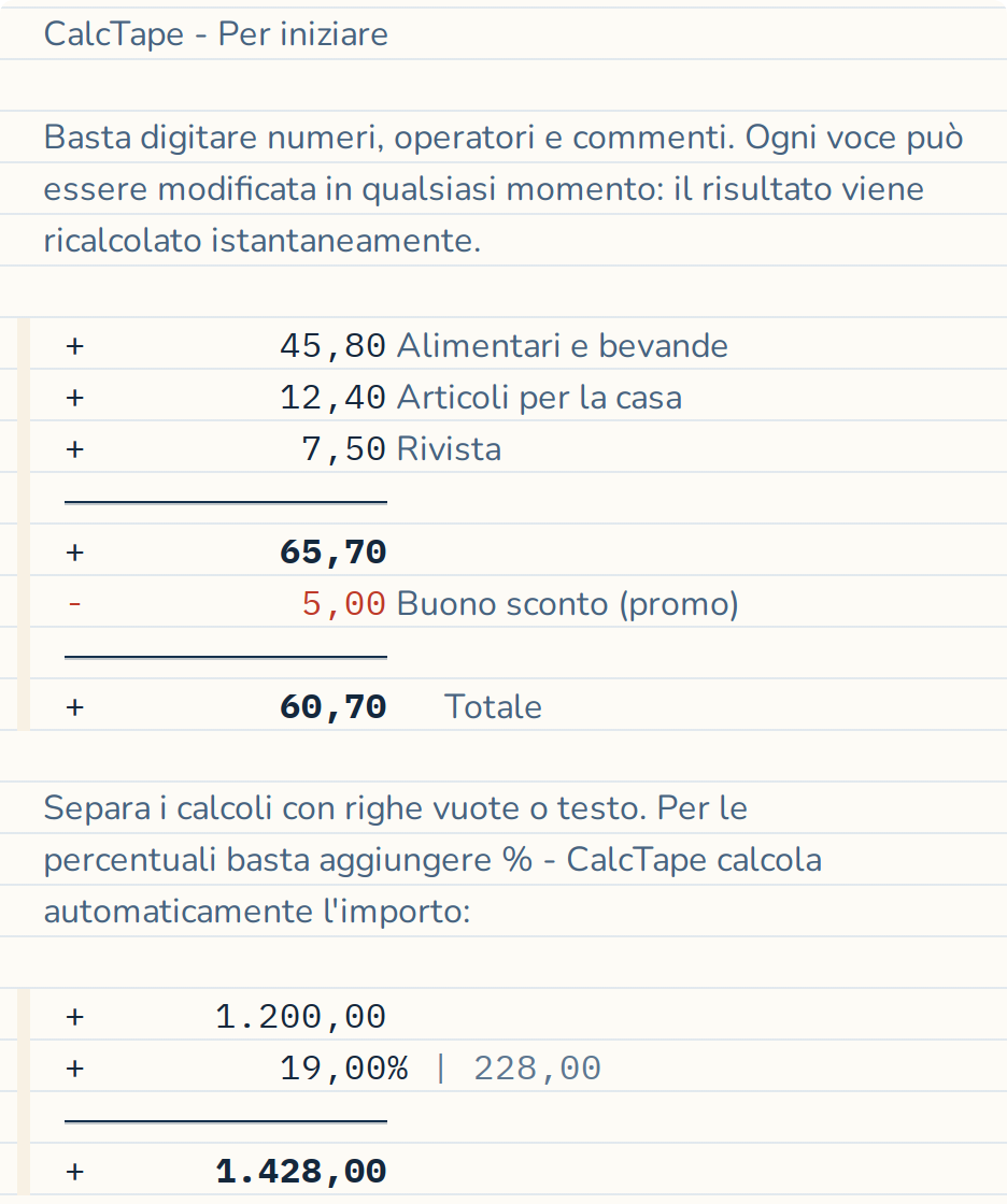 Le percentuali vengono calcolate automaticamente