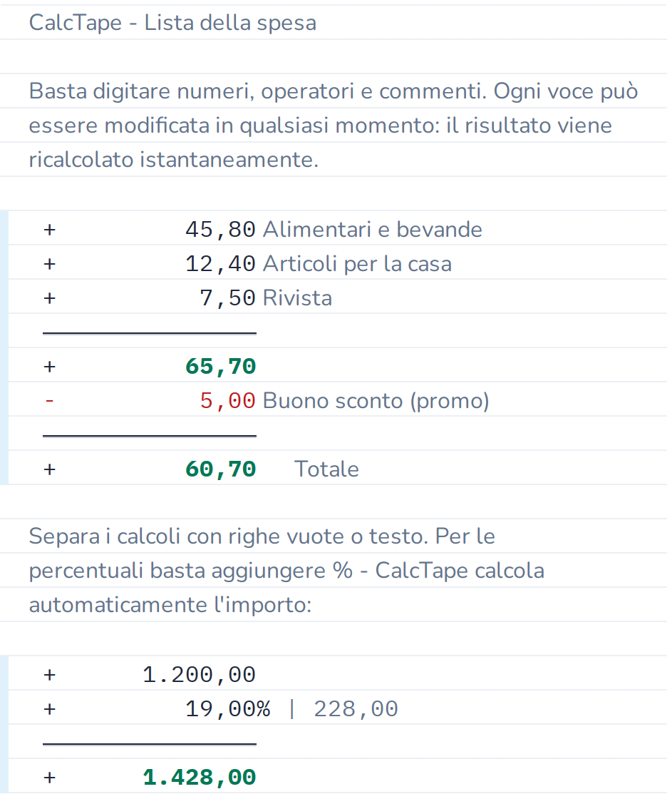 Le percentuali vengono calcolate automaticamente