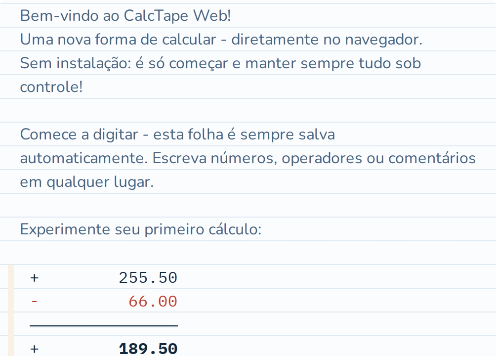 Um cálculo, linha por linha