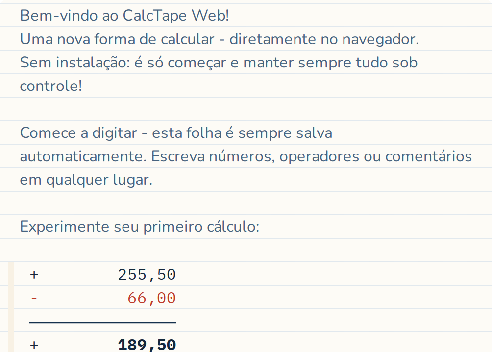 Um cálculo, linha por linha