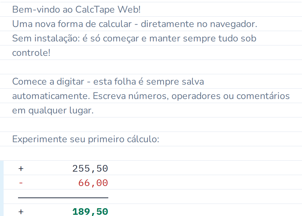 Um cálculo, linha por linha