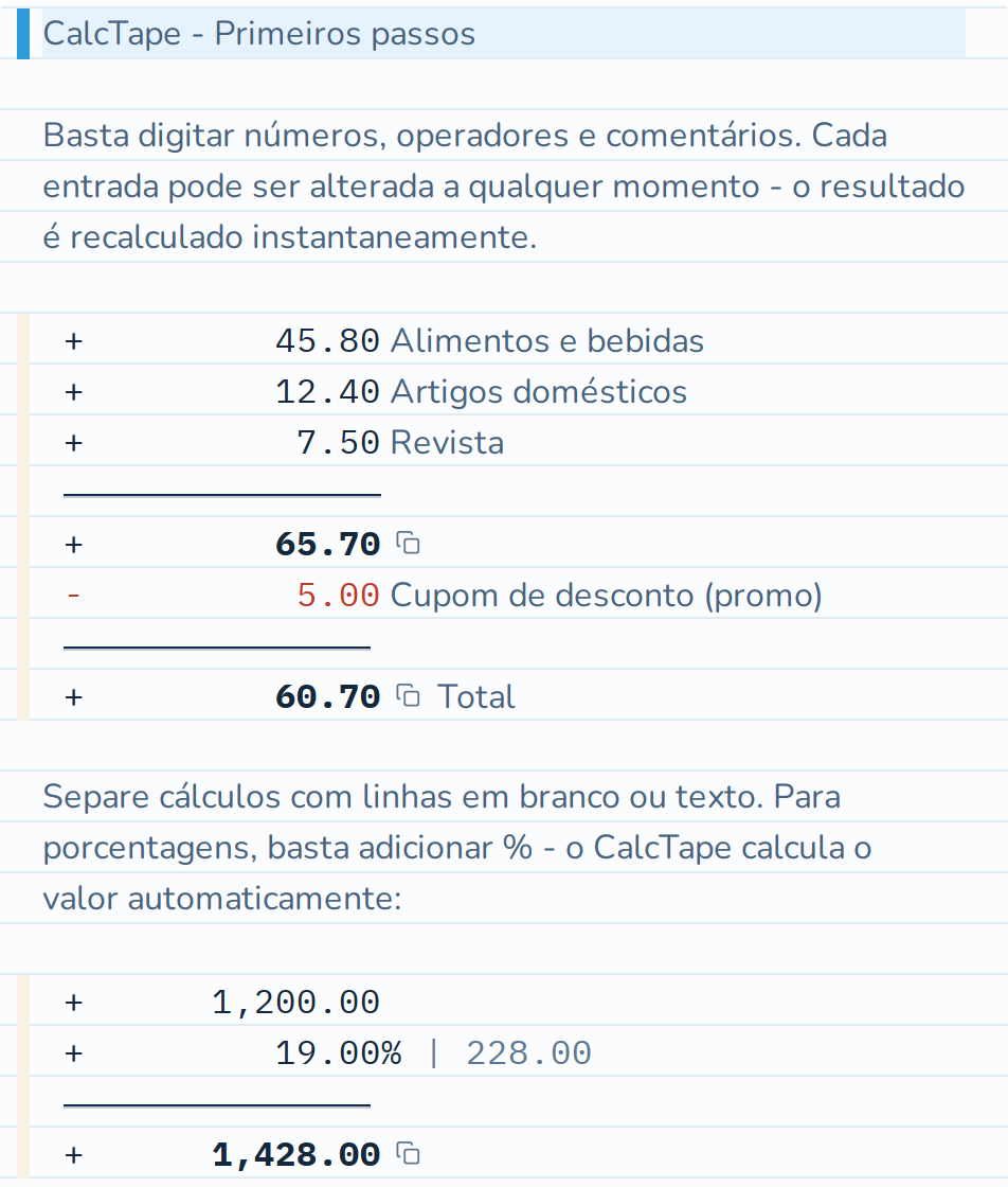 As porcentagens são calculadas automaticamente