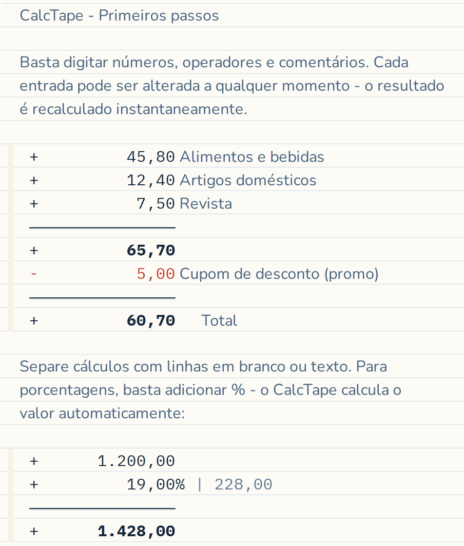 As porcentagens são calculadas automaticamente