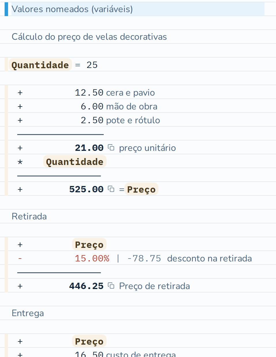 Trabalhando com valores nomeados